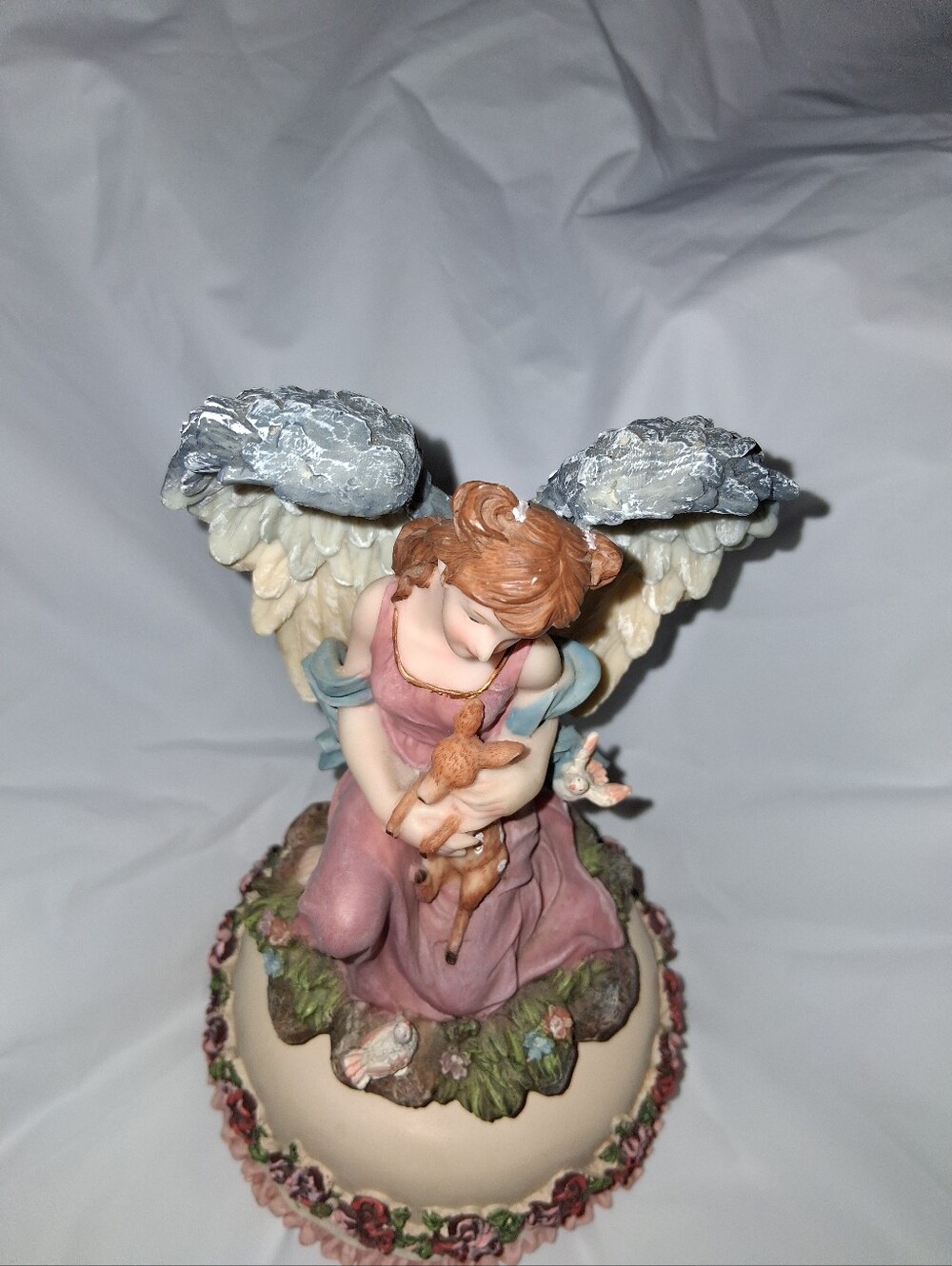 Vintage Angel Figurine in Pink and Cream - Decorative Home Art Music Box